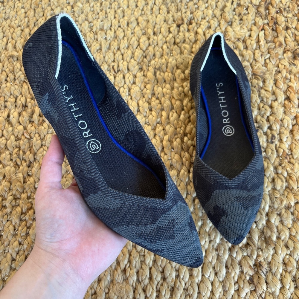 Rothy's Women's Pointed Flats in Black & Gray Camouflage